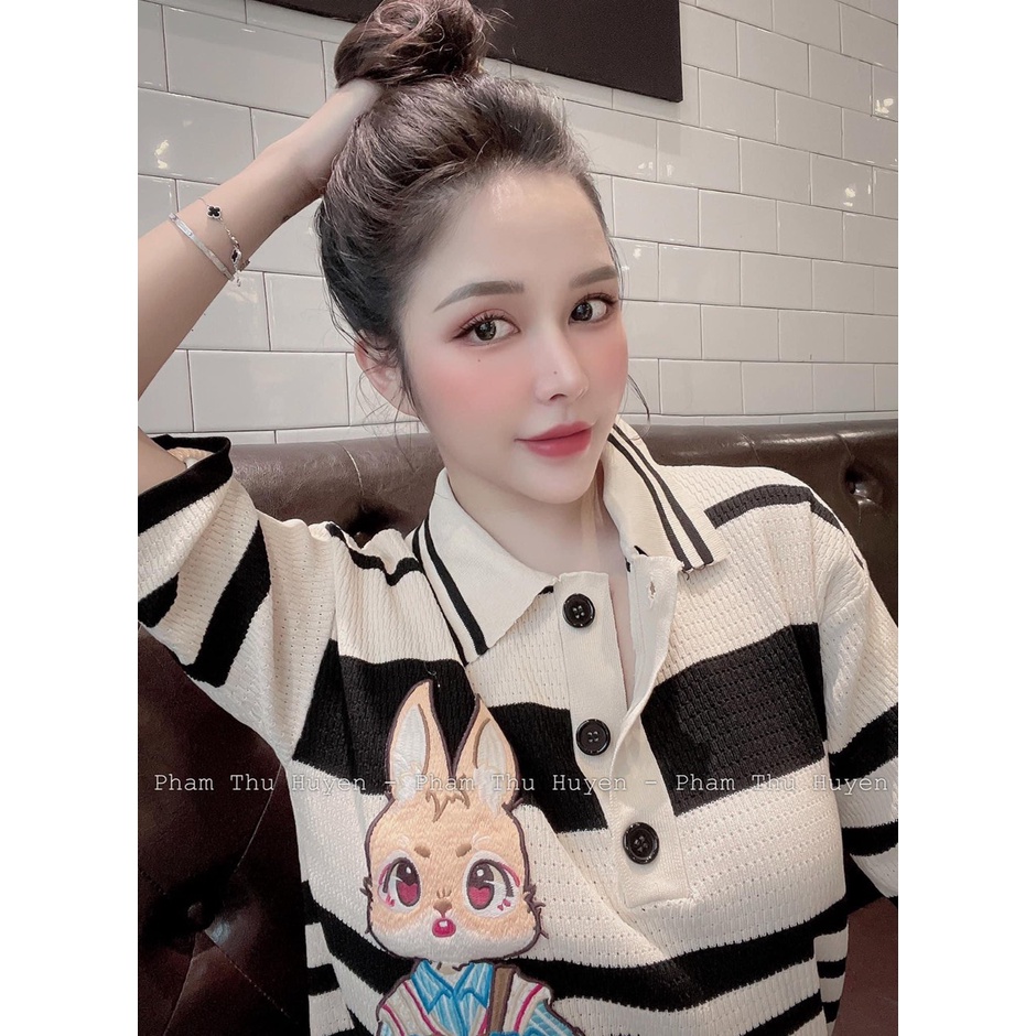Váy len montoghi thỏ thêu tai hồng, Đầm len Quảng Châu Thỏ Thêu tai hông
