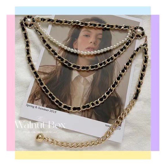 Thắt lưng Chanel dây xích kim loại đơn giản dễ phối đồ phong cách Hàn Quốc cho nữ