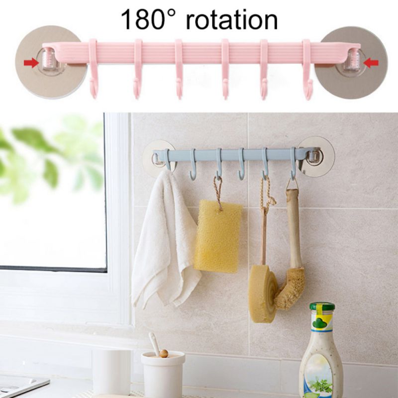 6 Hooks Self Adhesive Wall Organizer Hooks / Wall Hanging Hooks / Free Punch Hanger Rack / Bathroom Towel Holder  Accessories