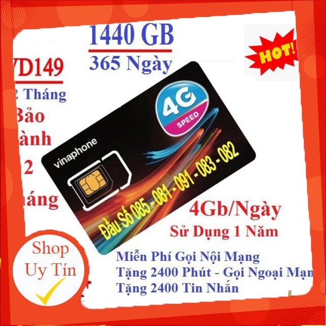 SIM 4G VINA VD89, VD149 TRỌN GÓI 12 THÁNG KHÔNG NẠP TIỀN - 4GB/NGÀY - 120GB/THÁNG DATA TỐC ĐỘ CAO