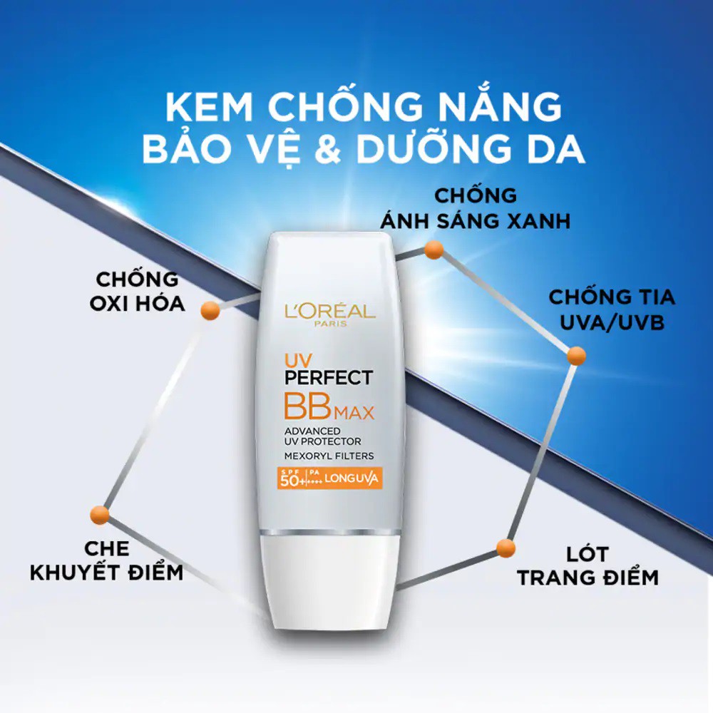 Kem chống nắng L'oreal UV Perfect BB Max SPF50 PA+++ giúp che khuyết điểm và chống nắng tối ưu