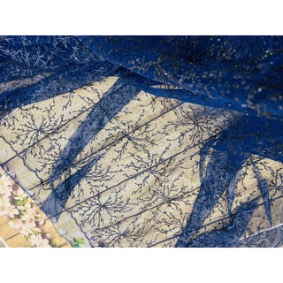 Vải ren kim tuyến xanh đen 505