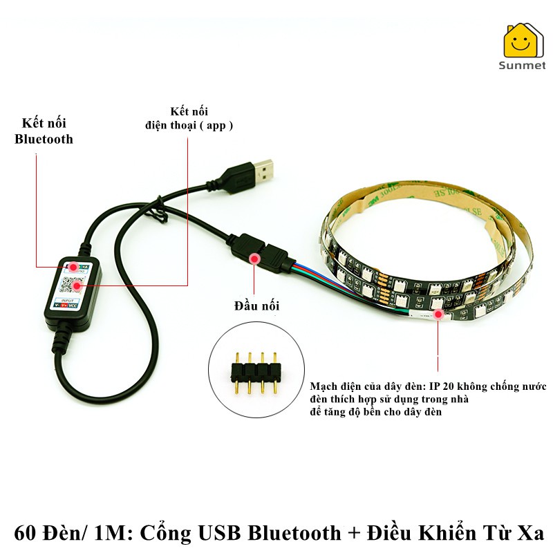 Đèn LED TIKTOK 5M,3M 5050 RGB Bọc SILICON đổi màu ,Nháy theo nhạc dán trang trí DECOR phòng ngủ.