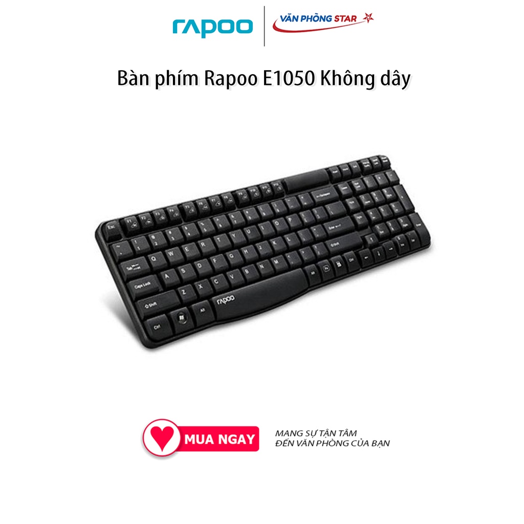 Bàn phím Rapoo E1050 Không dây, Chuẩn giao tiếp USB-Wireless, Thiết kế chống thấm nước, Kích thước Full size