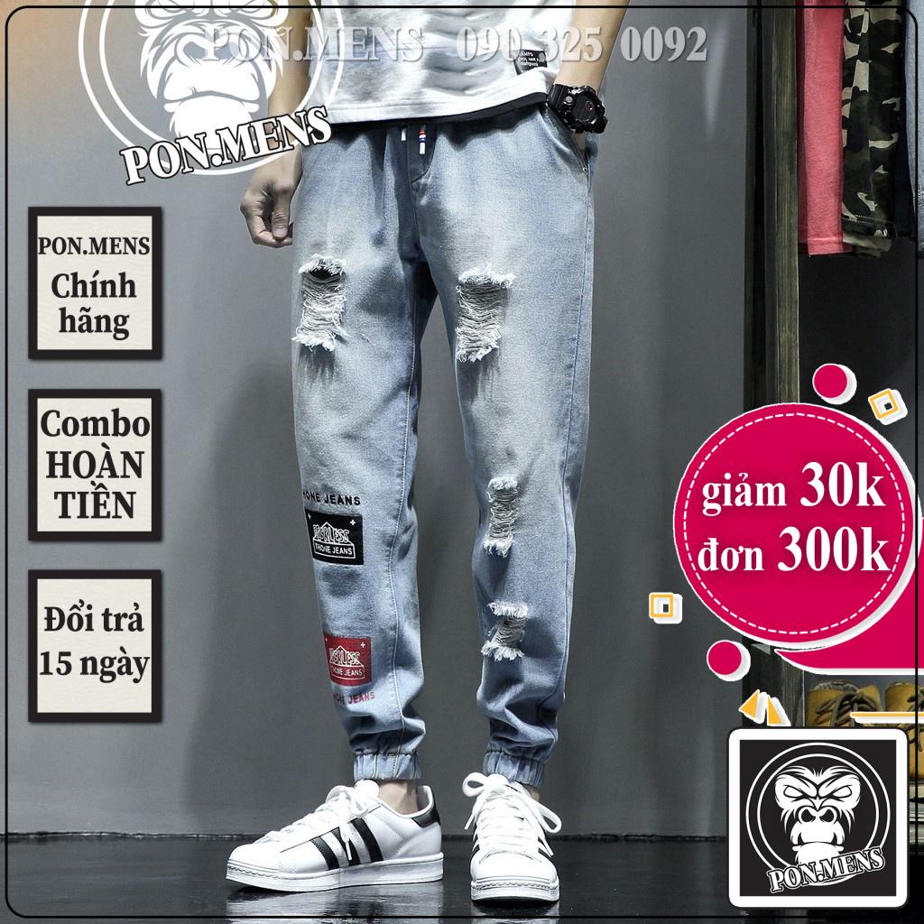 quần jogger jean nam ống chun rách màu xanh