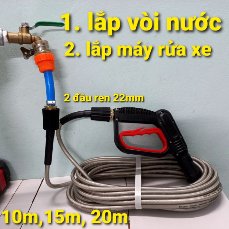 Bộ dây rửa xe và súng rửa xe áp lực cao ren 22mm