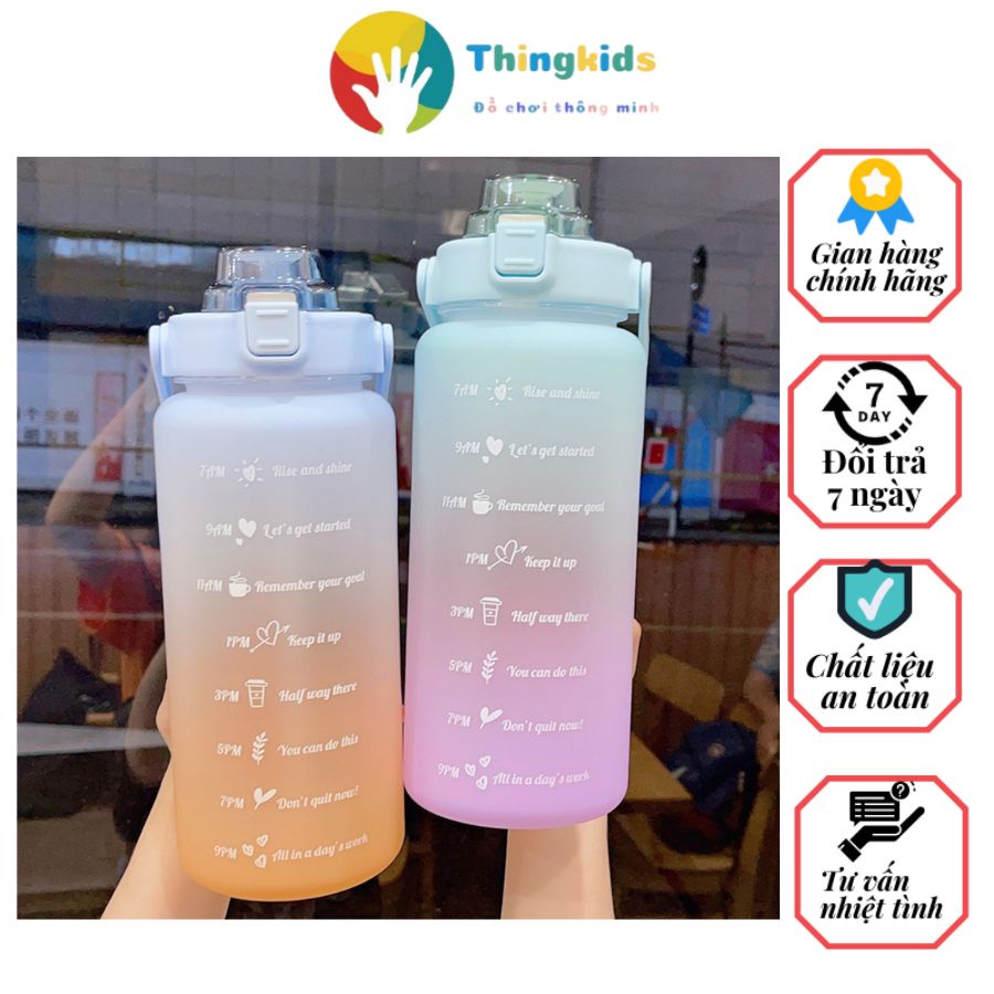 Bình Đựng Nước Dễ Thương Có Vạch Báo Giờ Uống Nước. Có uống hút - Thingkids