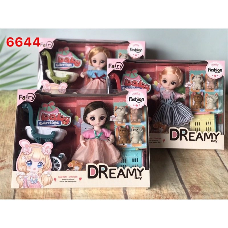 Búp Bê Công Chúa 3D ChiBi Dreamy Kèm Phù Kiện Xe Đẩy Thú Cưng