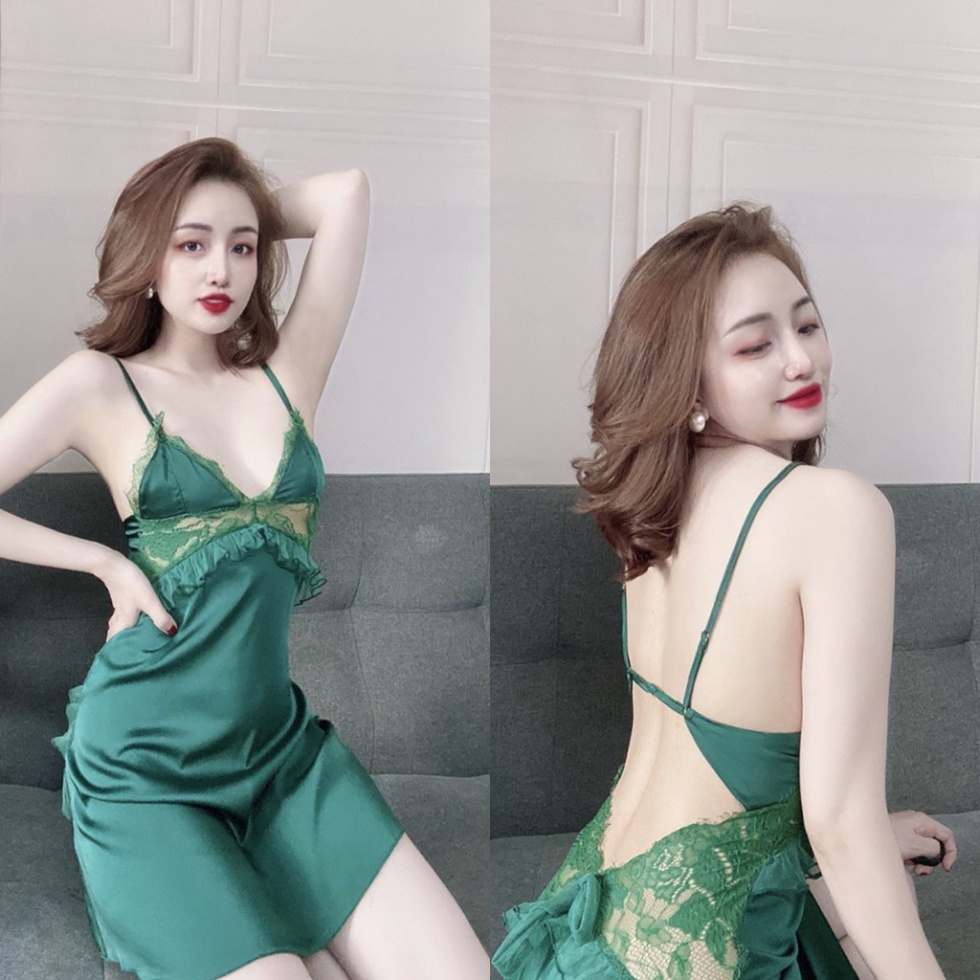 Đồ Ngủ Sexy Lụa Satin Đầm Cột Nơ Sau Kèm Quần Chip Cao Cấp Boody BV05 | BigBuy360 - bigbuy360.vn