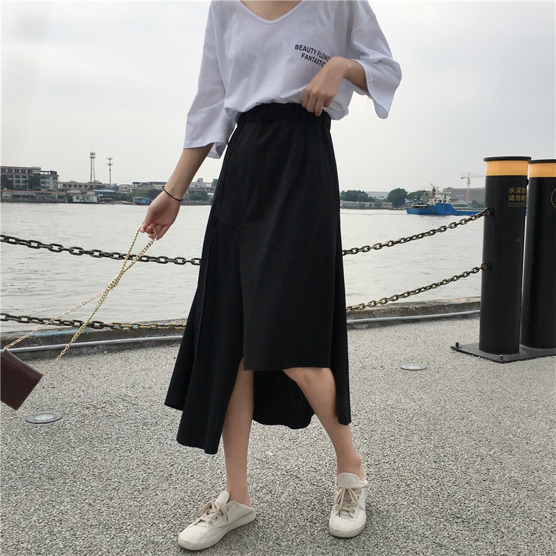 Chân váy dài lưng cao màu đen chất liệu co giãn thiết kế thanh lịch | BigBuy360 - bigbuy360.vn