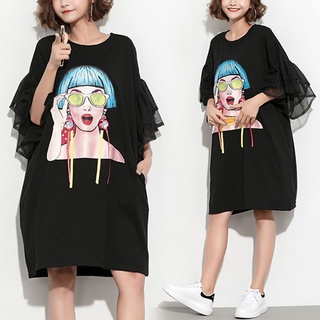 Order oversize đầm suông tay bồng hình cô gái