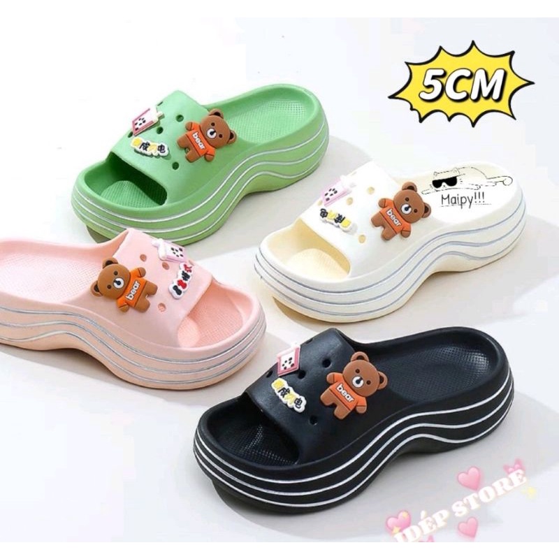 Dép bánh mì Trà Sữa đế độn 5cm siêu nhẹ (gắn 6 sicker)- Dép crocs nữ Baya quai ngang