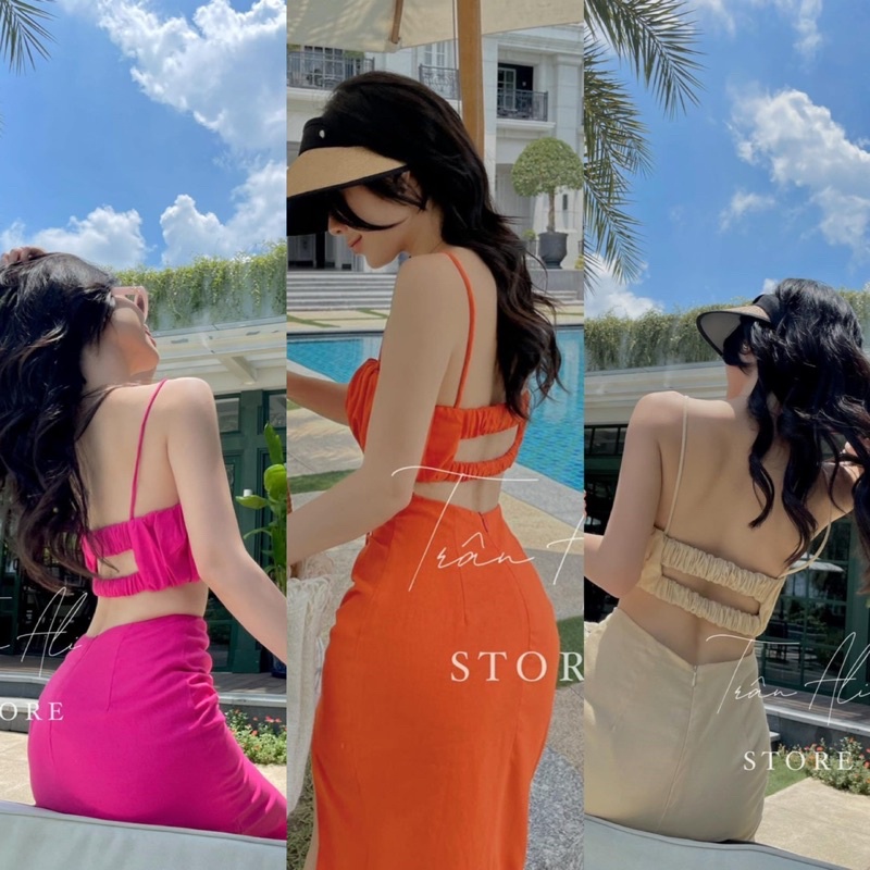 Set Bộ Thun Dẻo Dày Lạnh Áo Croptop Viền Chữ Vàng AlexXangg FF + Quần Ống Xuông Viền Vàng