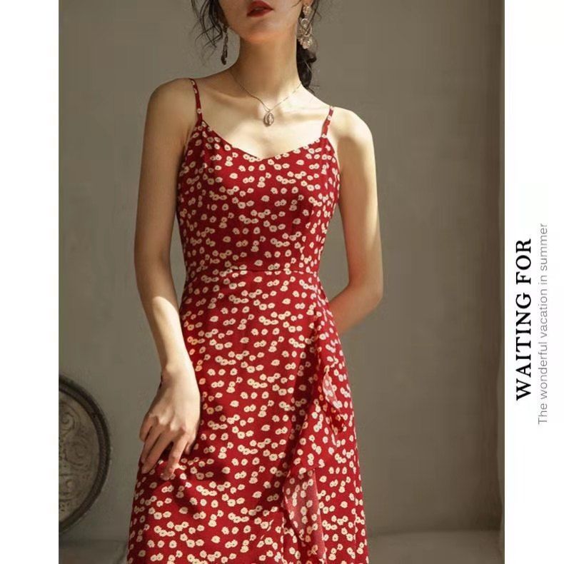 Đầm nữ 2 dây cổ chữ V in hoa thời trang