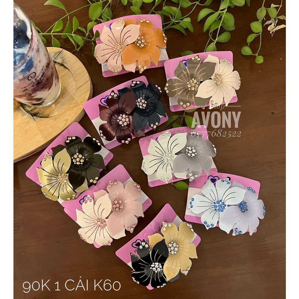 Kẹp tóc sau nhựa Hàn Quốc 2 bông to - gọng kẹp 9cm
