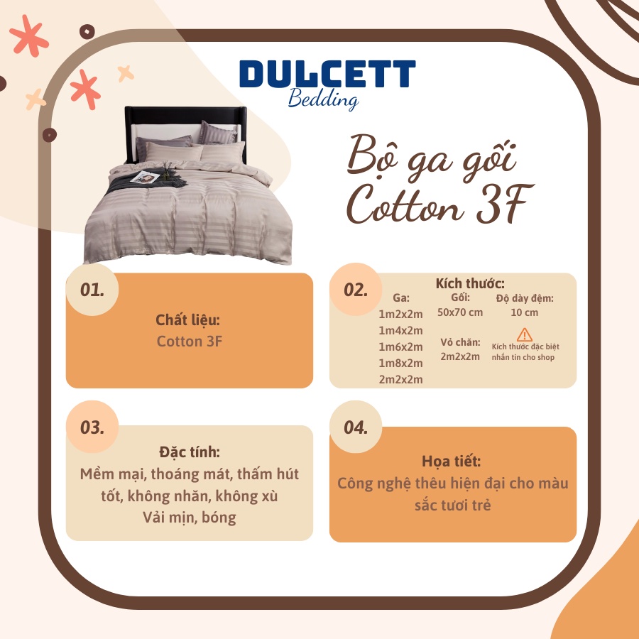 Bộ Chăn Ga Gối Cao Cấp Cotton 3F Chuyên Dùng Cho Homestay - Resort - Khách Sạn... mã F21