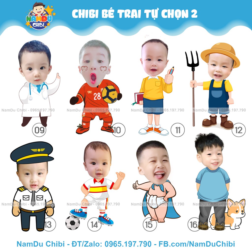 Thiết kế hình Chibi trang trí tiệc sinh nhật, happy birthday, thôi nôi, đầy tháng theo yêu cầu cho bé trai, bé gái TK01