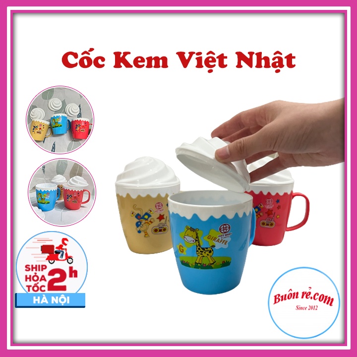 Cốc kem Việt Nhật in hình hoạ tiết cao cấp (MS: 6091) - Ly kem có quai cầm hình kèm dễ thương - 01564