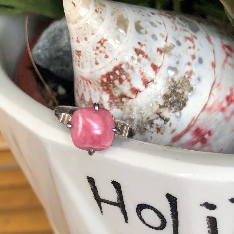 Nhẫn si Nuvinsaigon💓Freeship💓Nhẫn đá đào hoa Rhodochrosite si nhật