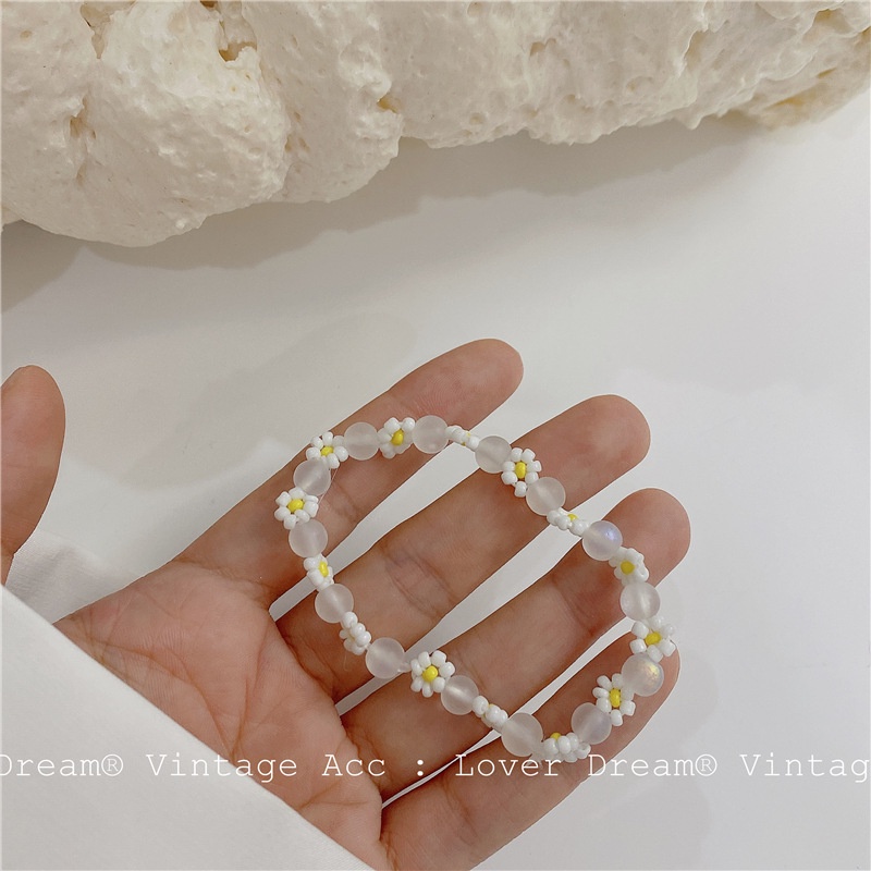 Vòng đeo tay hạt cườm hoa cúc màu sắc cầu vồng phong cách Hàn Quốc cổ điển
