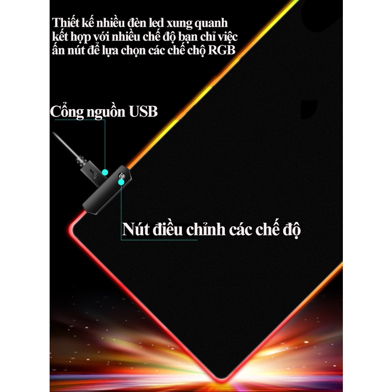 Bàn di chuột gaming, tấm lót chuột cỡ lớn RGB phát sáng nhiều màu, có lớp cao su chống trượt siêu bền