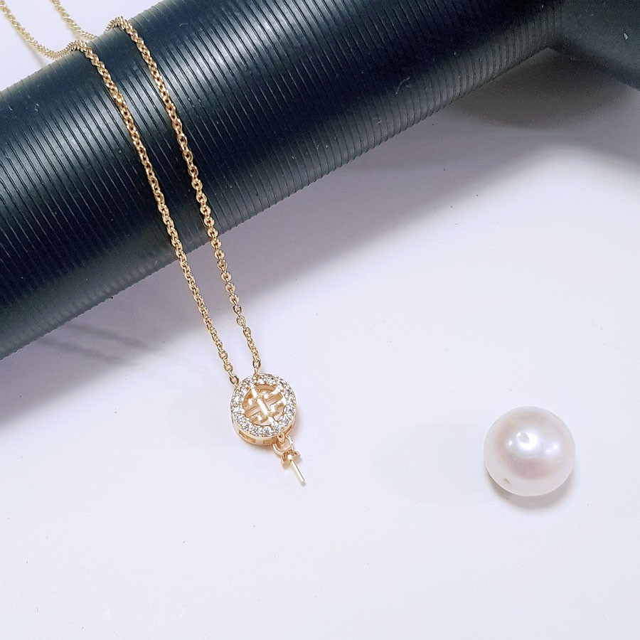 [D12C] Phụ kiện trang sức (DIY) - Dây chuyền mặt khay trống đính hạt nạm đá lấp lánh