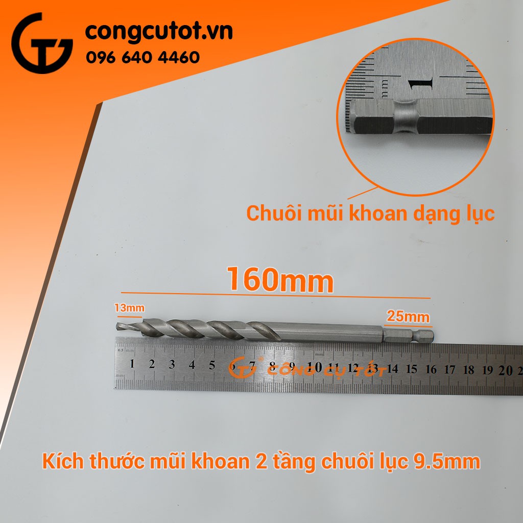 Mũi khoan 2 tầng trụ xoắn trắng chuôi lục 9.5mm