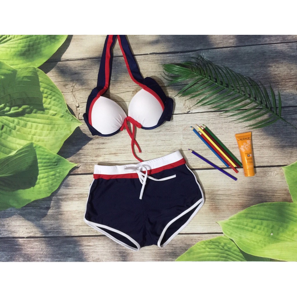 Bộ bơi bikini nữ thời trang phối xanh cực dễ thương