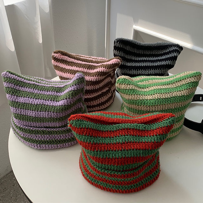 Mũ Beanie Dệt Kim Đính Tai Mèo Phong Cách Nhật Bản Dễ Thương Cho Bé Gái