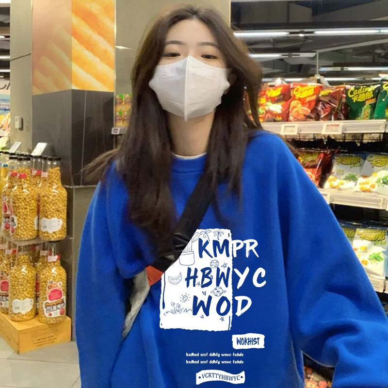 NRVP Áo thun tay dài oversize in họa tiết chữ phong cách Hàn Quốc thời trang cho nam và nữ