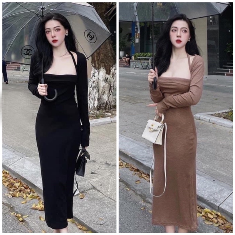 Đầm Body Cổ Yếm Tay Dài - Hàng Loại Đẹp