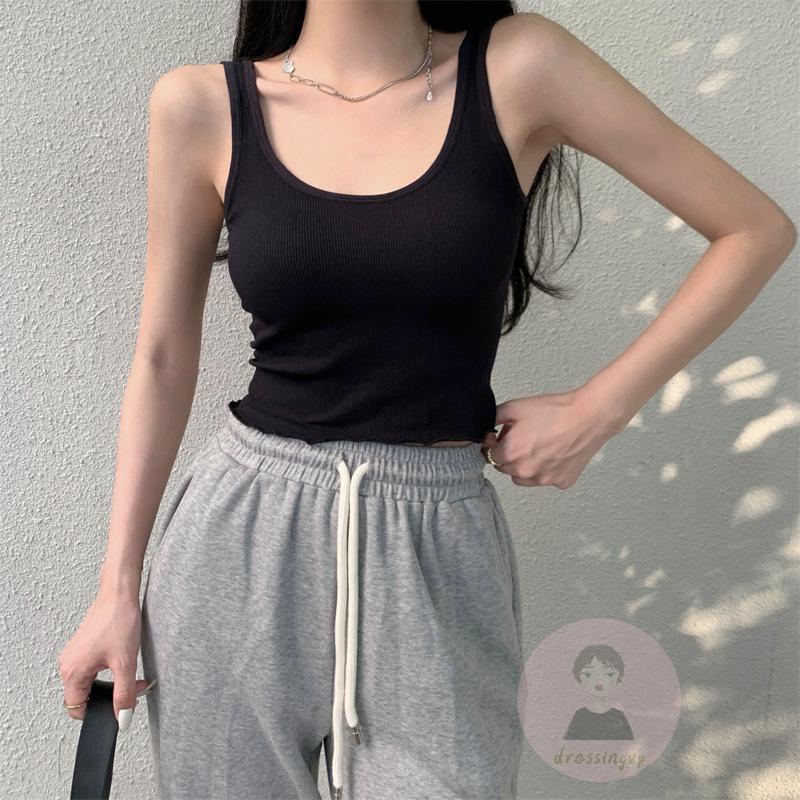 DRE-Women Casual Solid Color Camisole, Low Cut Sleeveless Crop Tops for Summer , Women Clothing