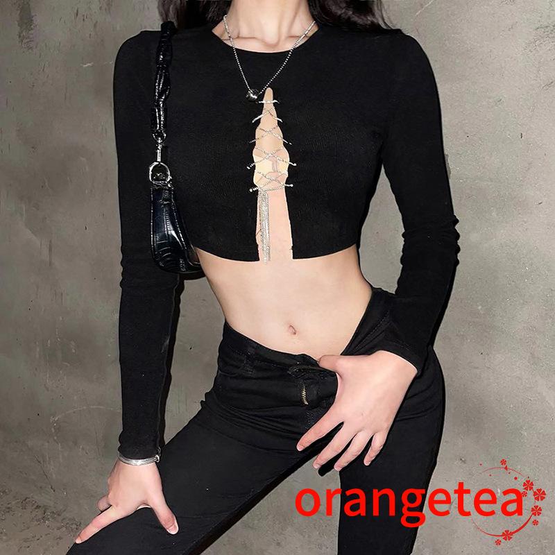 Áo croptop tay dài màu sắc trẻ trung quyến rũ cho nữ