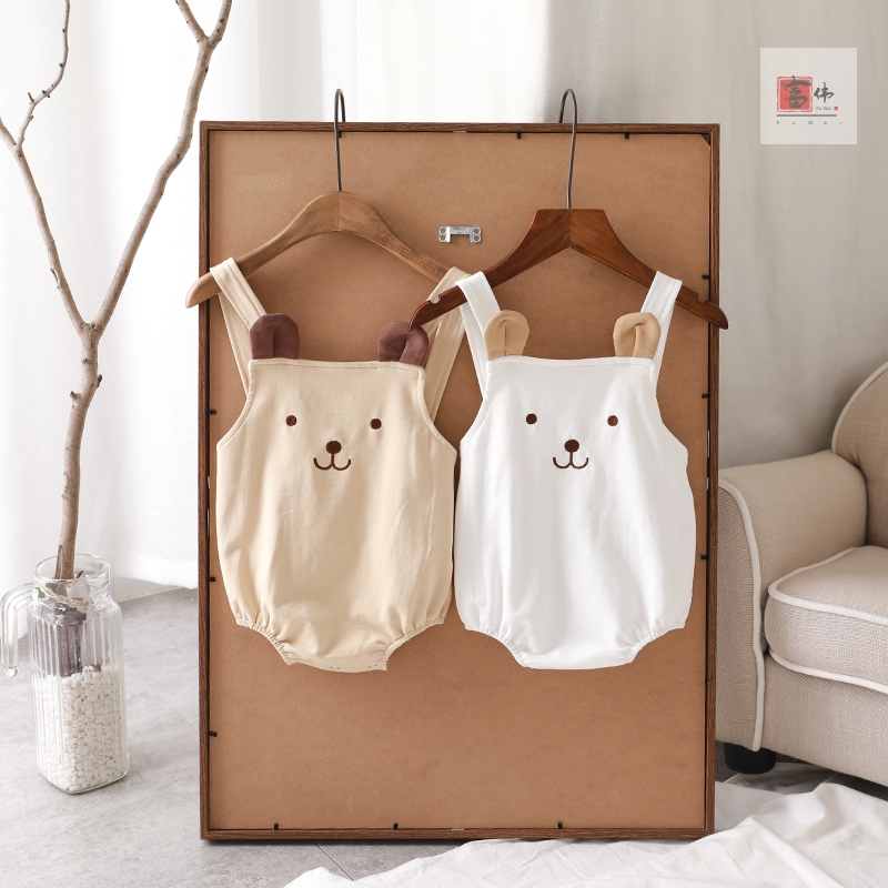 Áo kiểu yếm ăn thiết kế gấu hoạt hình thời trang mùa hè đáng yêu dành cho trẻ sơ sinh