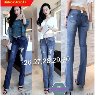 Quần Jean Nữ Rách ⚡FREESHIP⚡ Quần jean lưng cao 1 nút cào rách ống loe QD173