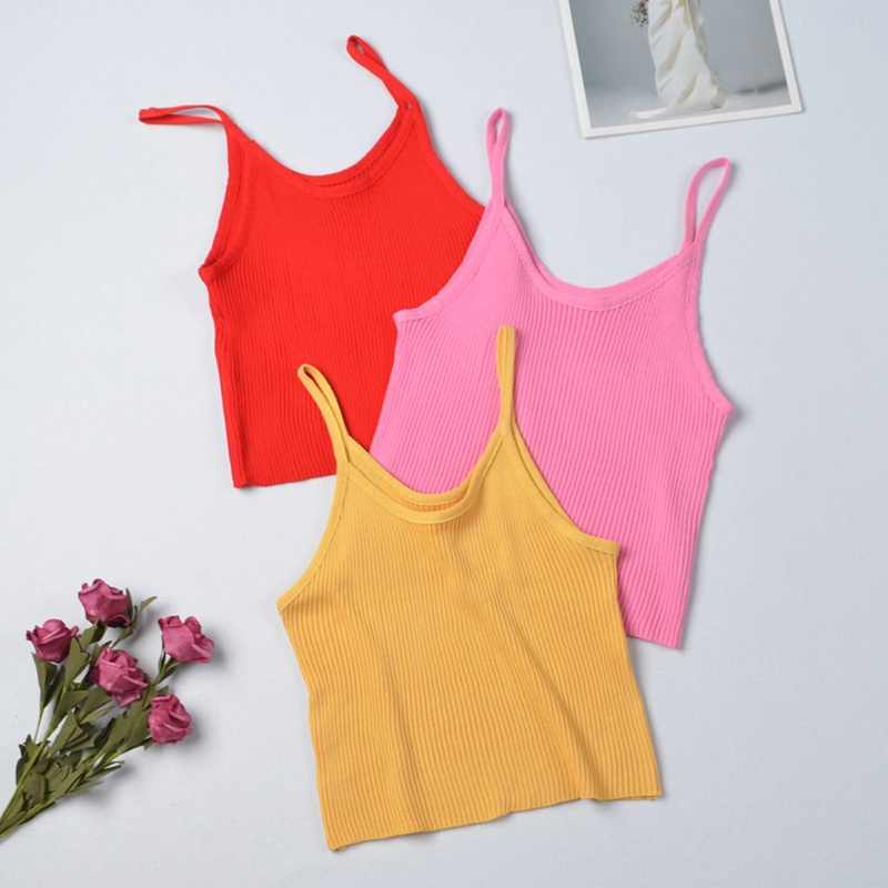 Áo Croptop Hai Dây Dệt Kim Ôm Dáng Nhiều Màu Sắc Đơn Giản Dễ Phối Đồ Cho Nữ