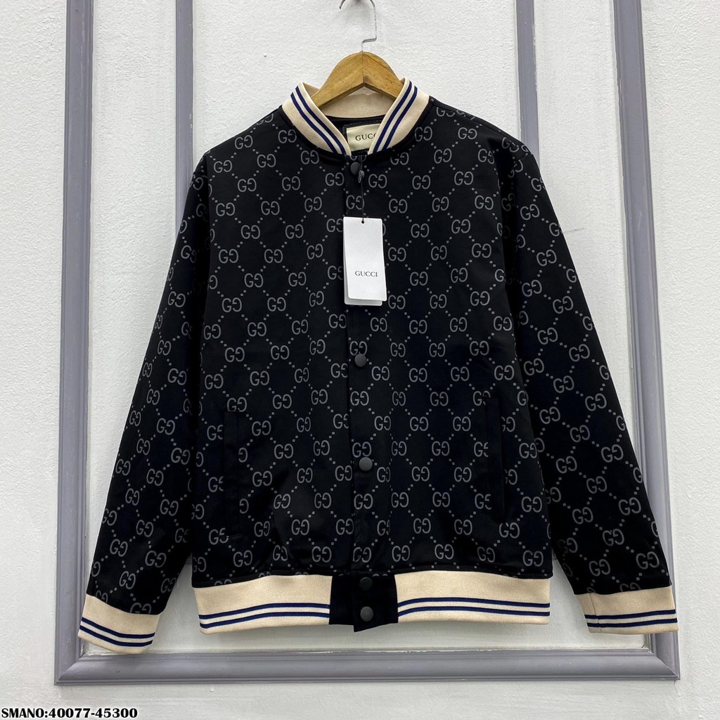 Áo Bomber Áo khoác nỉ phối họa tiết GG cúc bấm nam nữ