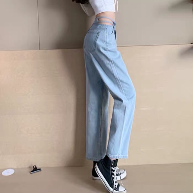 Quần Jeans Ống Suông Xẻ Sọc Eo Tôn Dáng ✨