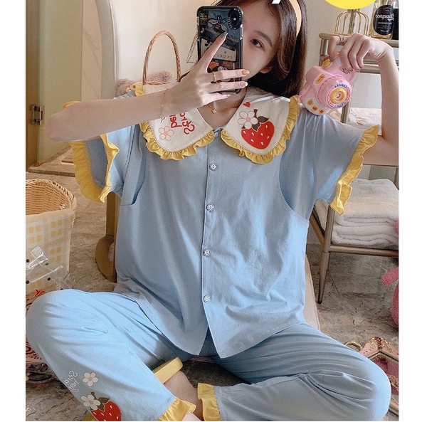 Bộ bầu và sau sinh quần dài áo cộc tay có chỗ cho con bú chất vải cotton mùa hè 2022 - (BL67)
