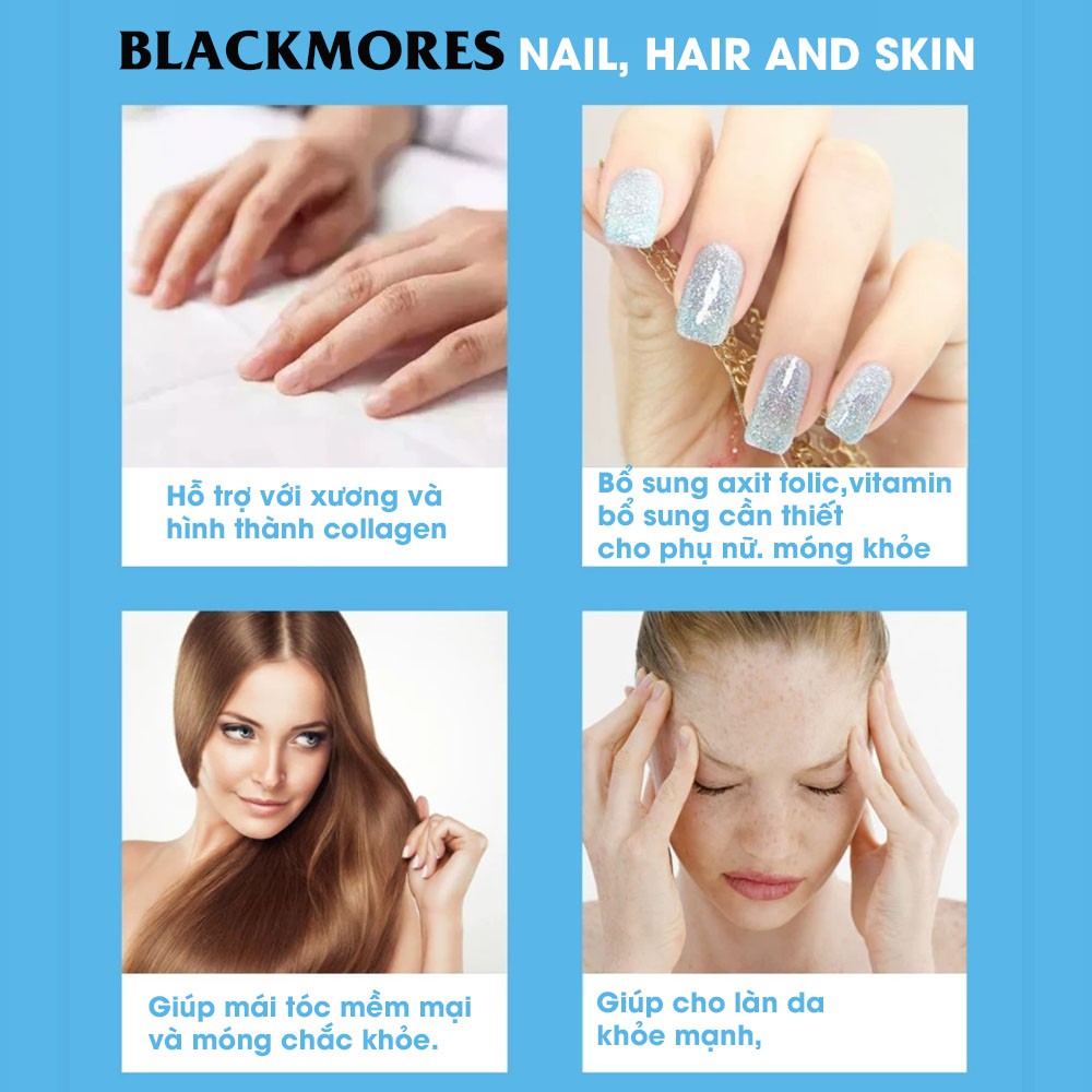 [Chính hãng Úc] Viên uống chăm sóc tóc, da, móng Nail, Hair and Skin Blackmores Úc 60 viên - Date mới