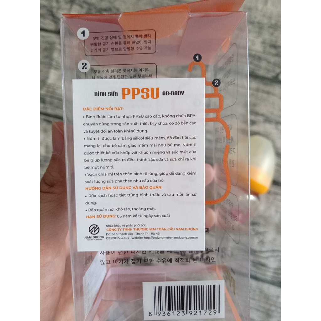 BÌNH SỮA PPSU GB BABY CỔ HẸP 80ml ( Chính hãng nhà phân phối)