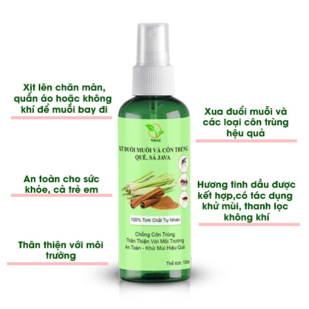 Combo 3 chai xịt tinh dầu đuổi muỗi và côn trùng 100ml, Tinh dầu xả java+ quế.