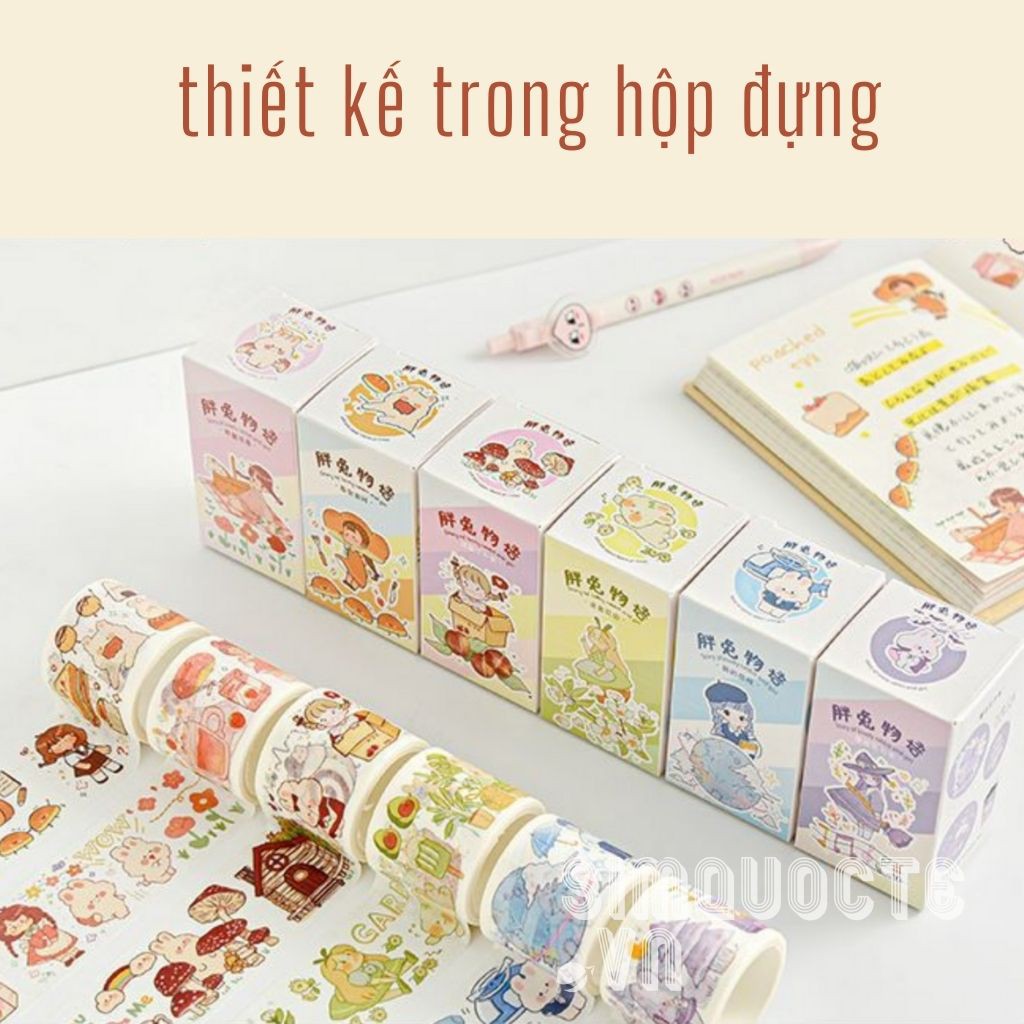 [1 cuộn giấy washi + 1 cuộn nhựa PET khổ to] Hộp 2 cuộn sticker bé gái hoạt hình dễ thương ST119