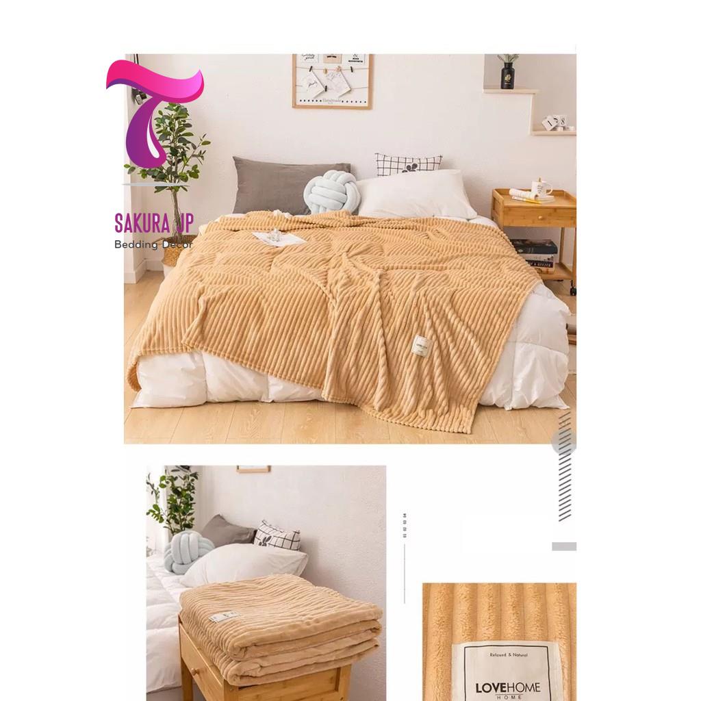 HÀNG MỚI-  Chăn Tuyết Tăm Kẻ Muji Xuất Nhật - Chăn Tuyết Nhung 4 Mùa
