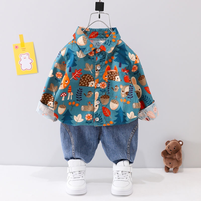 Set Đồ 2 Món Gồm Áo Sơ Mi Thời Trang Xuân Thu Cho Bé Trai