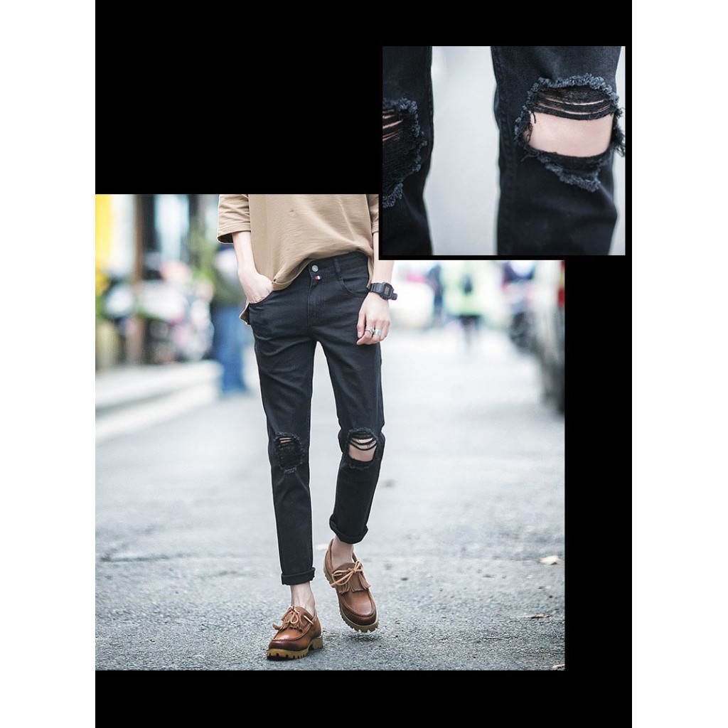 Quần rách nam đen rách gối kiểu đẹp (113) | BigBuy360 - bigbuy360.vn