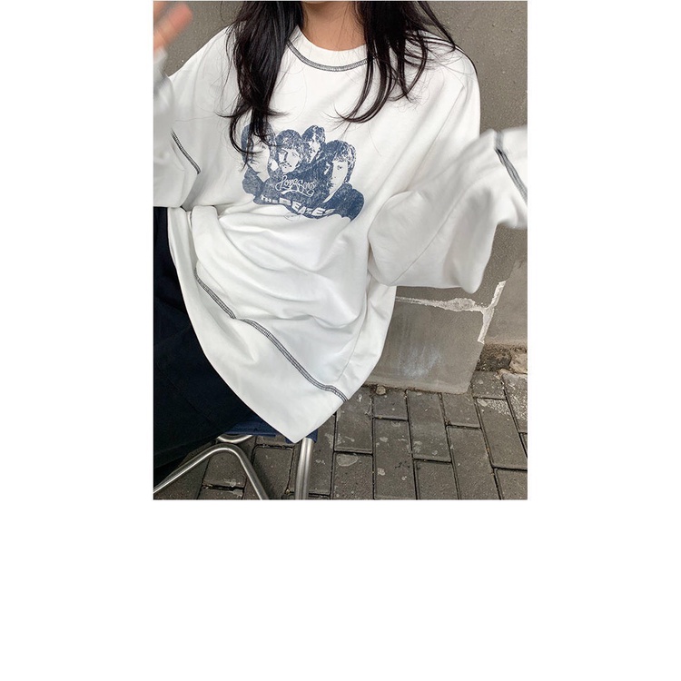 Áo sweater nữ form rộng chỉ nổi in hình ngực BEATLES ⚡ Áo sweater nỉ nam nữ thu đông unisex basic_Nano Ulzzang | BigBuy360 - bigbuy360.vn