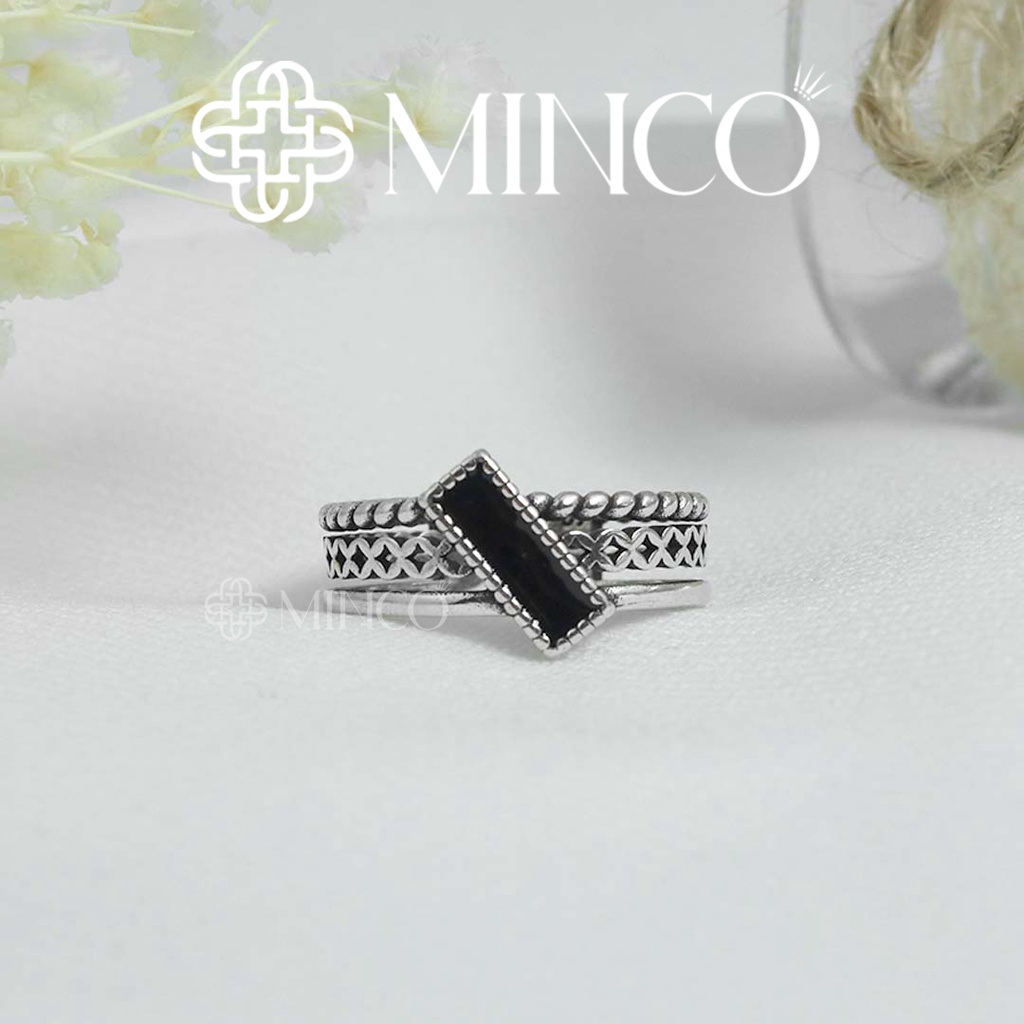 Nhẫn nữ Cross Minco Accessories thiết kế đính đá đen chéo free size phong cách cá tính NT102-10