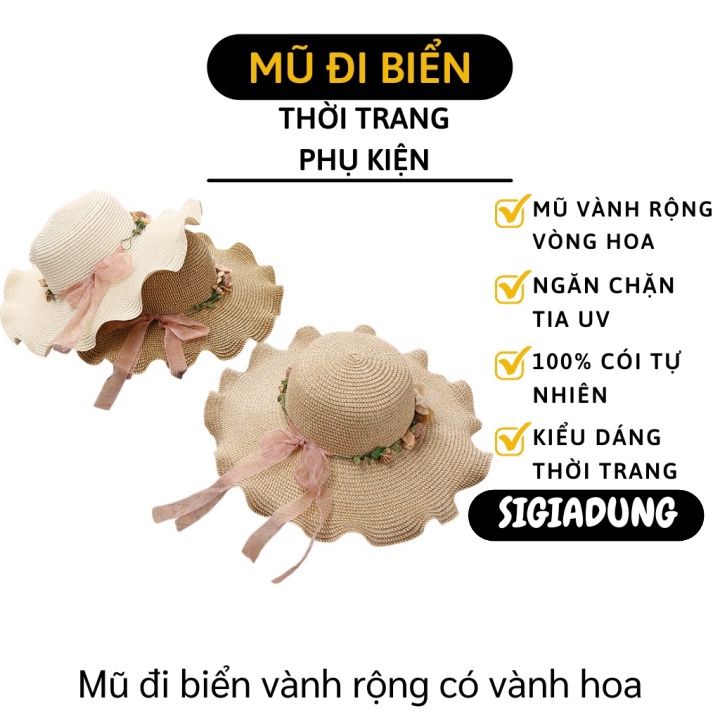 Mũ Rộng Vành - Nón Cói Đi Biển Đan Có Hoa Và Nơ Thêm Dịu Dàng, Chống Tia UV 7171