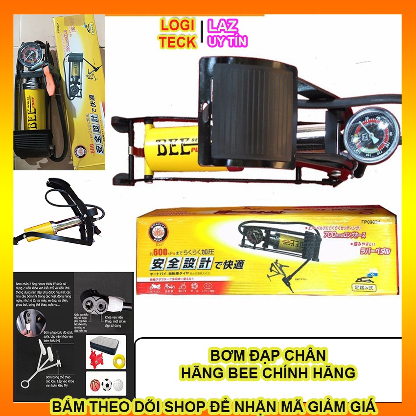 [BH 12 THÁNG] - Bơm đạp chân 2 xy lanh cao cấp BEE ,Có đồng hồ đo áp suất chính xác , bơm xe hơi ,xe đạp ,xe máy